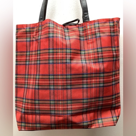 Plaid Tote Bag Red and Black Preloved - Picture 3 of 4